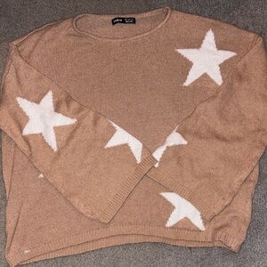 SHEIN Tan Sweater with White Star Pattern